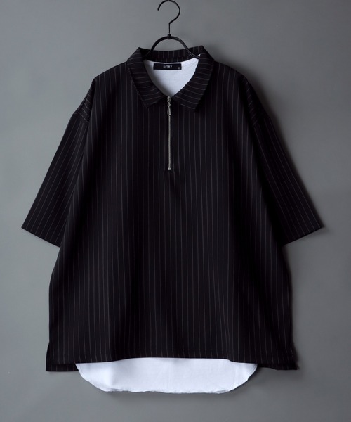 SITRY / wide silhouette half zip shirt & layered tank top/ワイドシルエット ハーフジップ シャツ＆レイヤードタンクト...