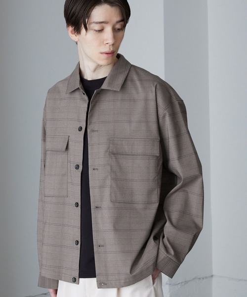 MONO-MART / TRストレッチ スーツ地 オーバーサイズ ドレープ CPO シャツジャケット レギュラカラーシャツ (51482319)