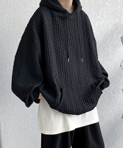 FVLMEN / 【FVLMEN】cable knitting pattern emboss pullover hoodie/ケーブルニット柄 エンボス プルオーバー フーディー (67257327)