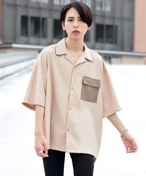 BASQUE magenta / ファッションインフルエンサー ろむし × BASQUE magenta 切り替え オープンカラーシャツ 半袖 (52672610)