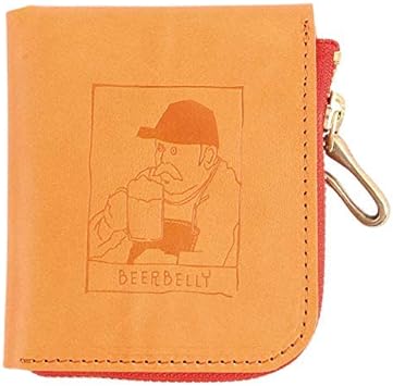BEERBELLY Bifold Wallet, Beer Berry SMALL ROUND WALLET Wallet, Genuine Leather, Uncle Beerberry, Compact, Men's Gift, orange