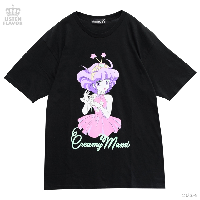 【グッズ-Tシャツ】クリィミーマミ×LISTEN FLAVOR ピンクドレスの魔法の天使 BIG Tシャツ 01.BLACK